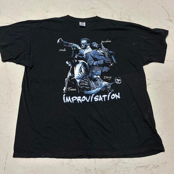 **1994 Improvisation Jazz T-Shirt - Miles Davis, Trane, Dizzy, Bird Man** - Picture 1 of 4